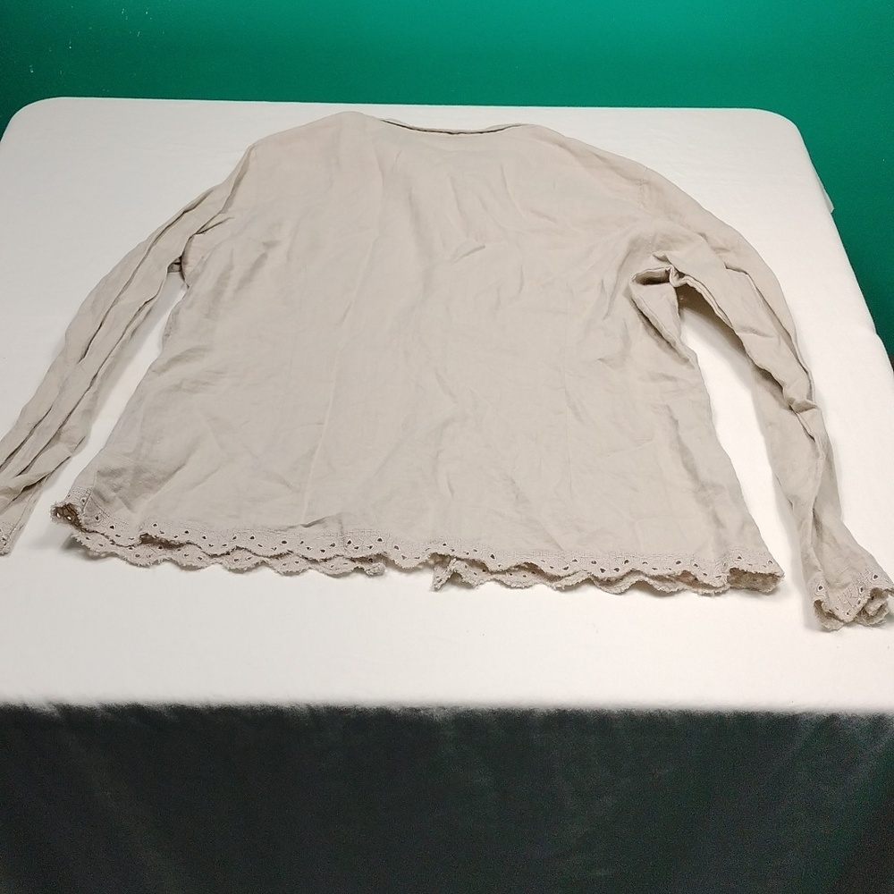 Outfit JPR Beige Eyelet Button-Up  Pure Linen Blouse Size Large - Picture 9 of 11